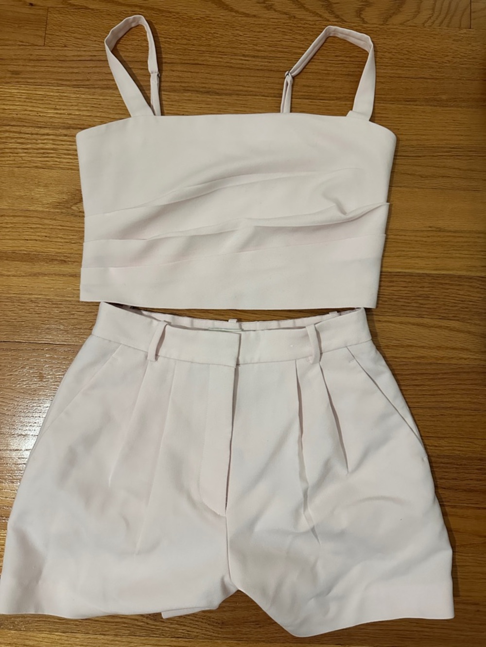 Abercrombie Two-Piece Light Pink Cropped Top & High-Waist Shorts Set